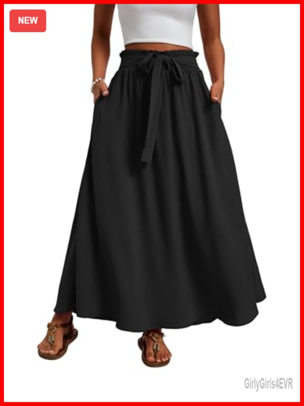 Womens Maxi Skirt with Pockets Elastic Waist Pleated A Line Summer
